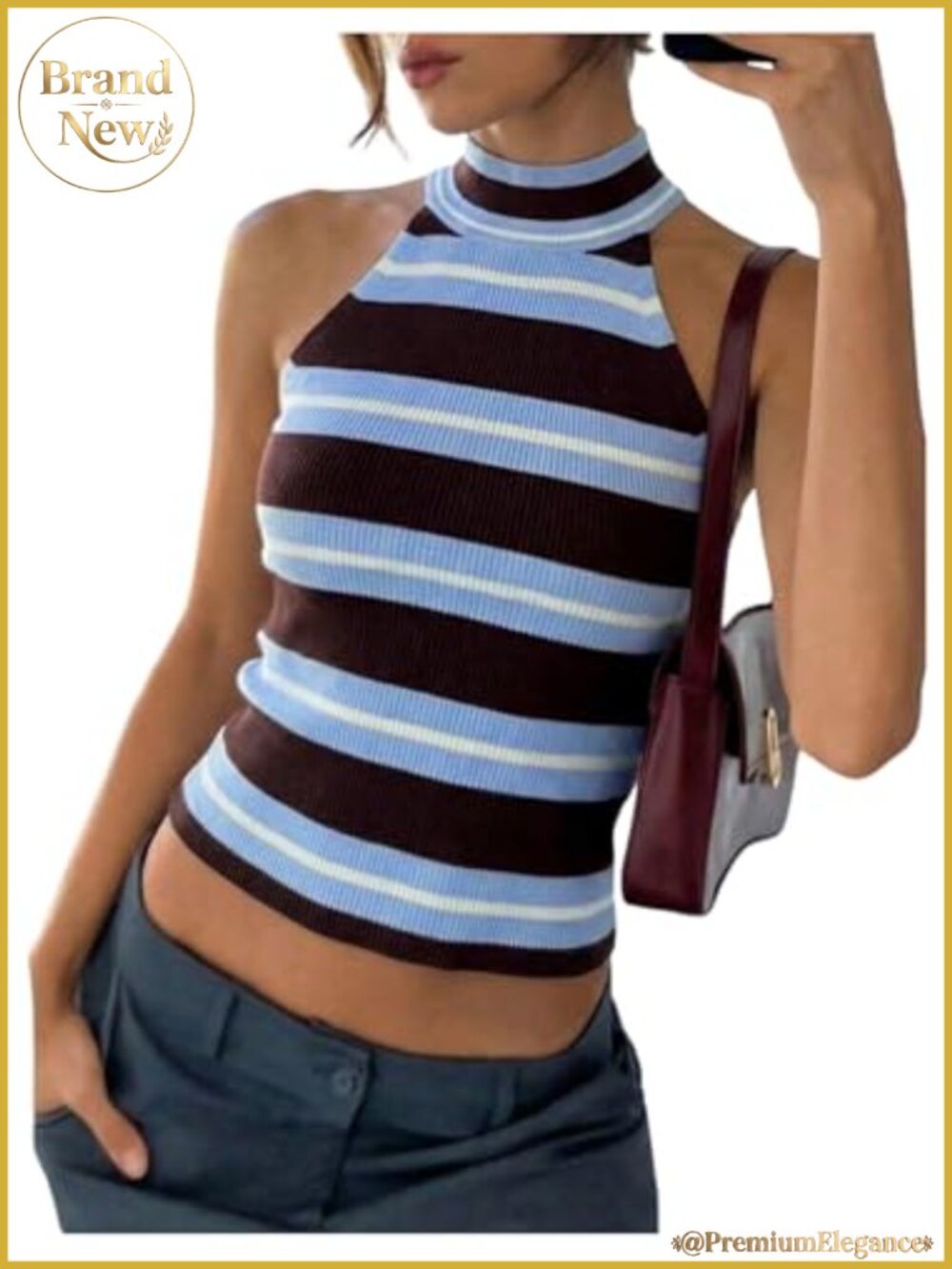 Striped Halter Sweater Vest Y2K Knit Tank Top Slim Fit Cropped